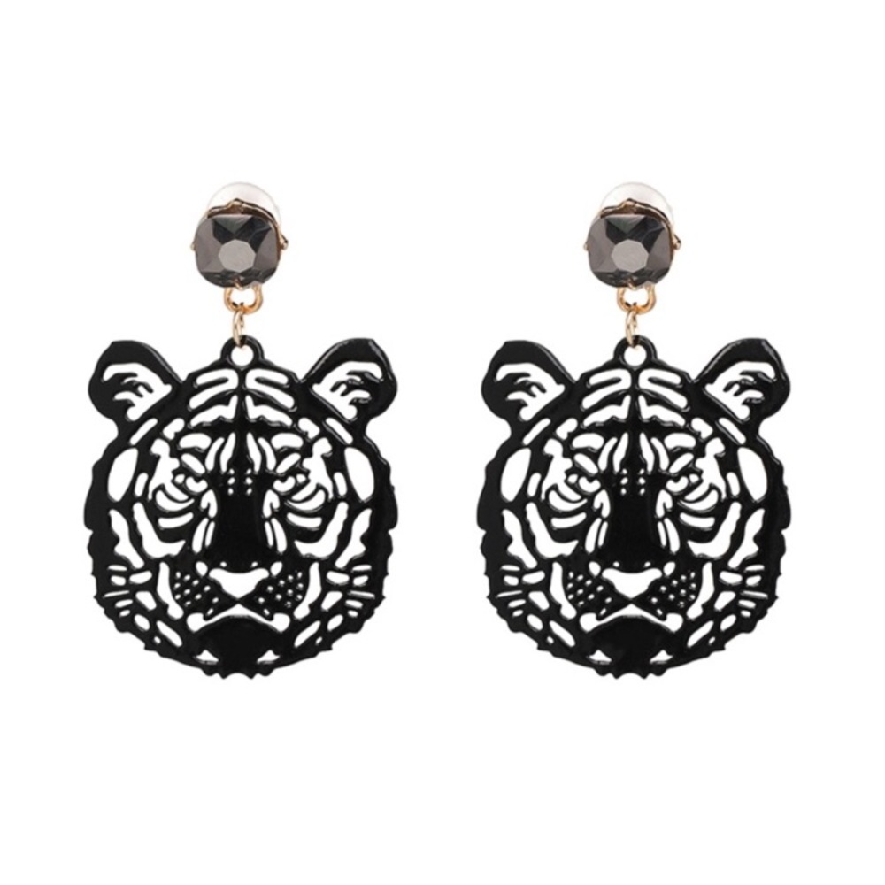 🛍 Black Metal Jewel Studded Tiger Cutout Earrings